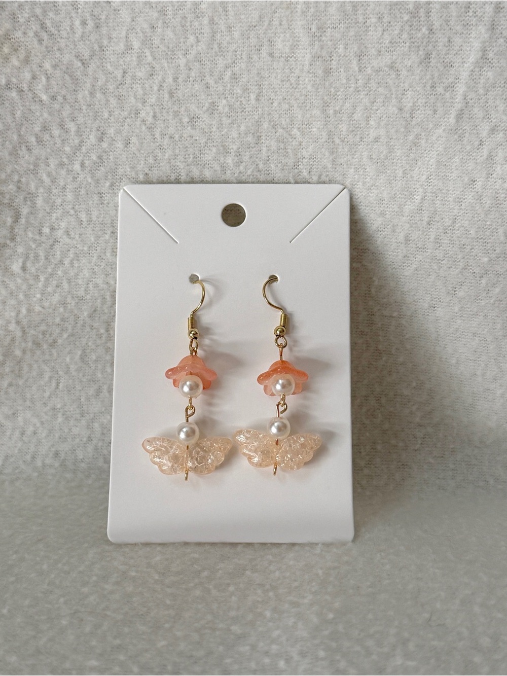 Handmade Delicate Peach Pearl Angel Wing Drop Earrings